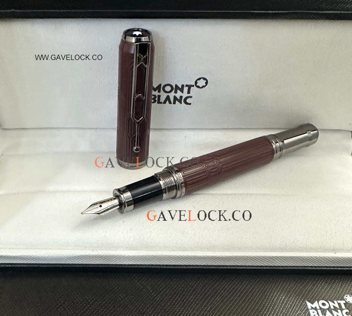 AAA Copy Montblanc Victor Hugo dark red Barrel & Black Matte Clip Fountain Pen